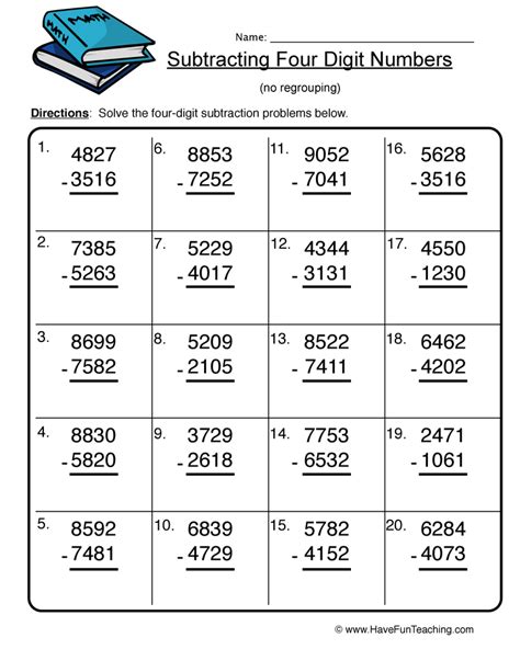 4 digit subtraction no regrouping|4.